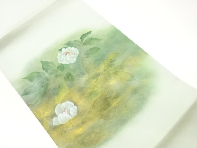 JAPANESE KIMONO / SHIOZE HIKIFOIL HAND-PAINTED FLORAL LEAF PATTERN HIR